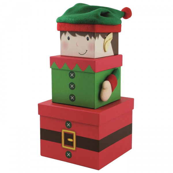Elf character Christmas Stack Gift Boxes for holding Christmas gifts